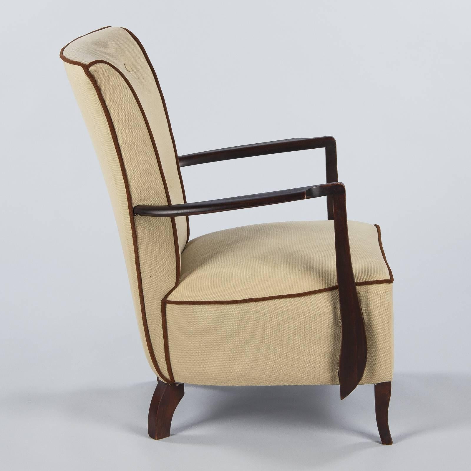 French Art Deco Beechwood Upholstered Armchair, 1940s 11