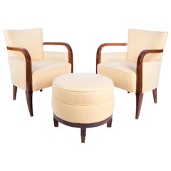 French Art Deco Armchairs and Ottoman