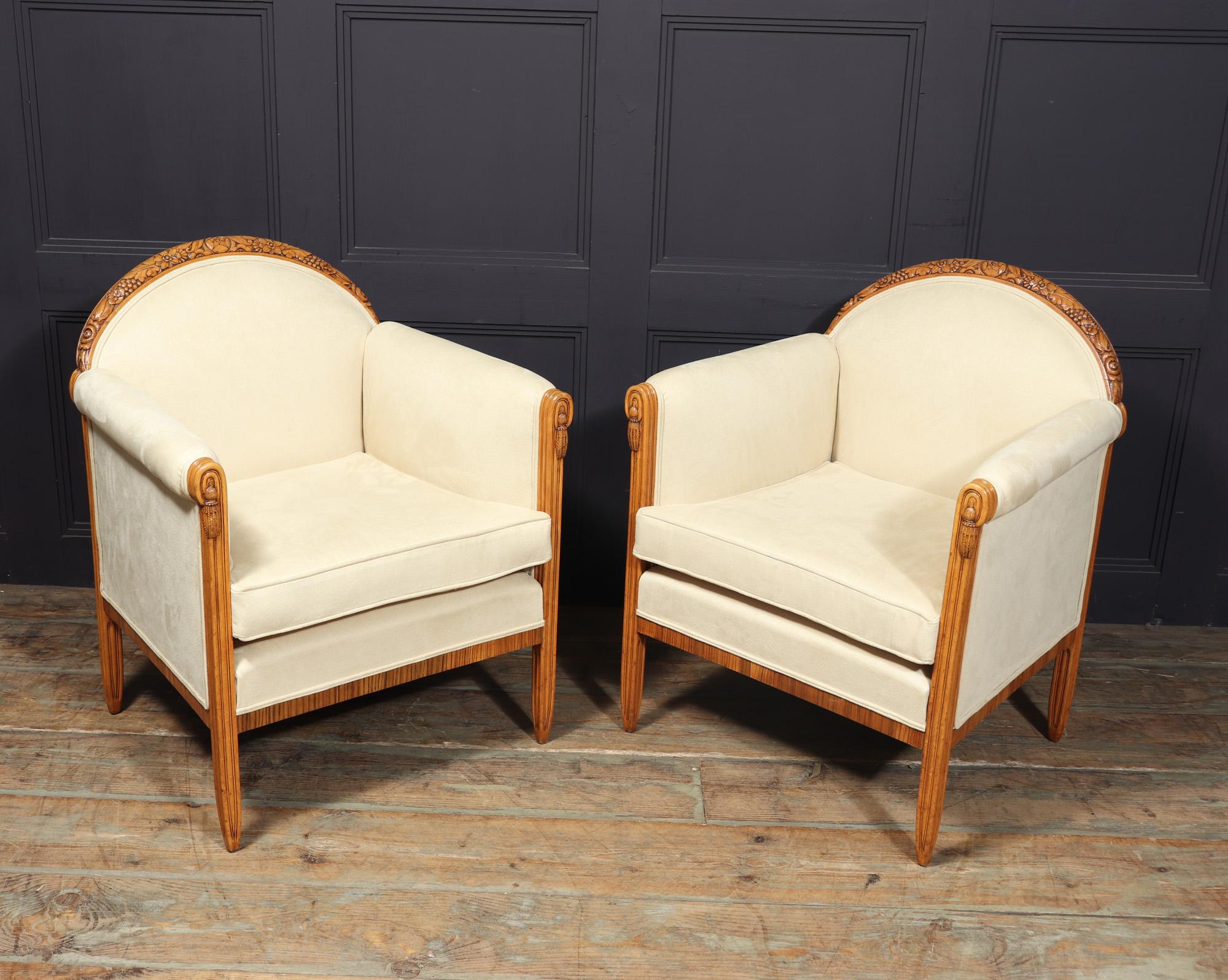 Beech French Art Deco Armchairs by Paul Follot For Sale