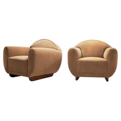 Used French Art Deco Armchairs with Oak Sliding Legs, France 1940s