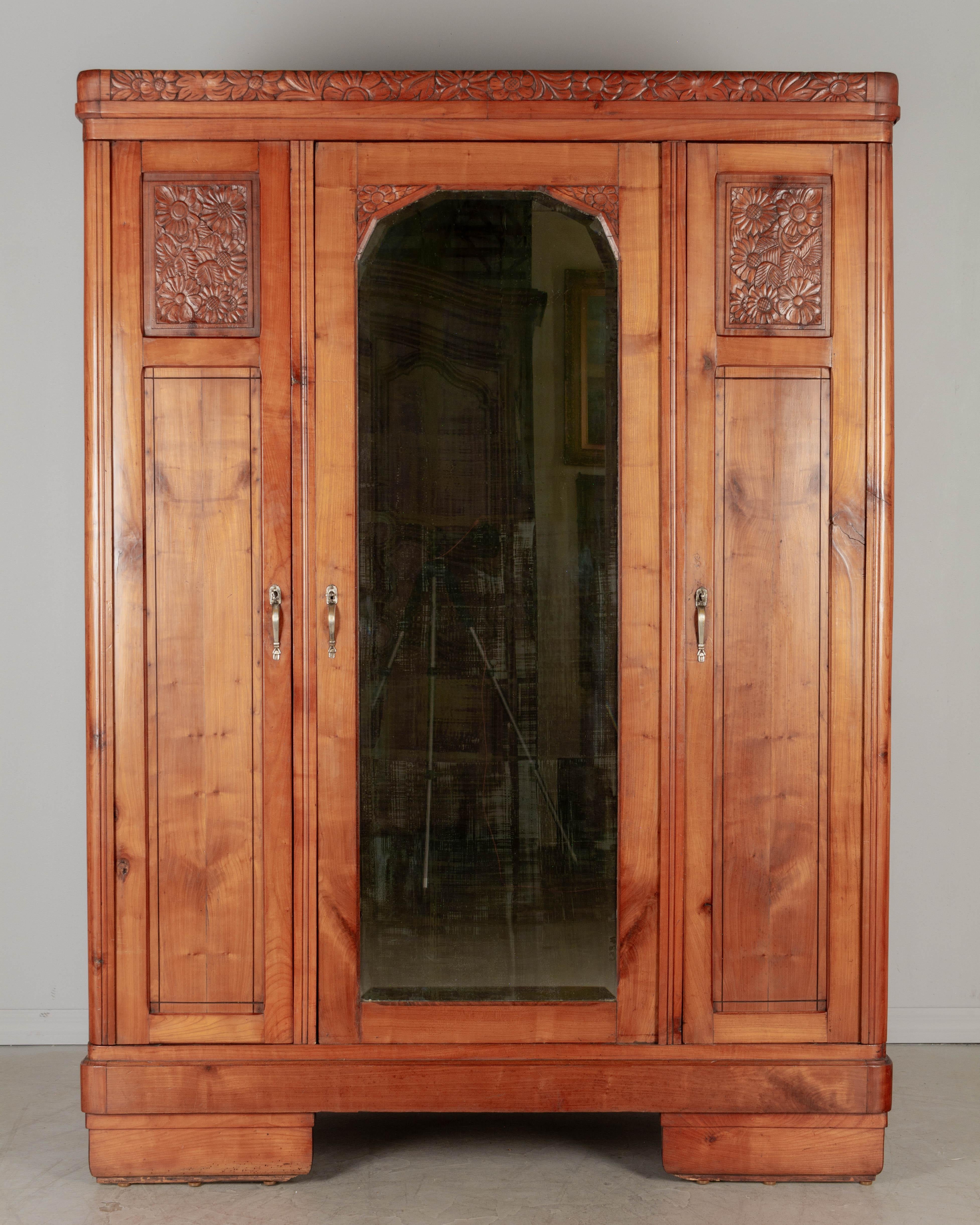 Hand-Carved French Art Deco Armoire For Sale