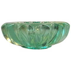 French Art Deco Ashtray in Green Glass by Pierre D’avesn, 1940s