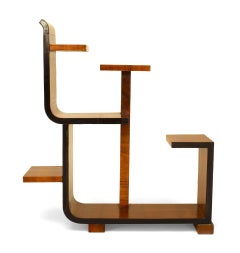 French Art Deco Walnut and Ebony Abstract Tier Table