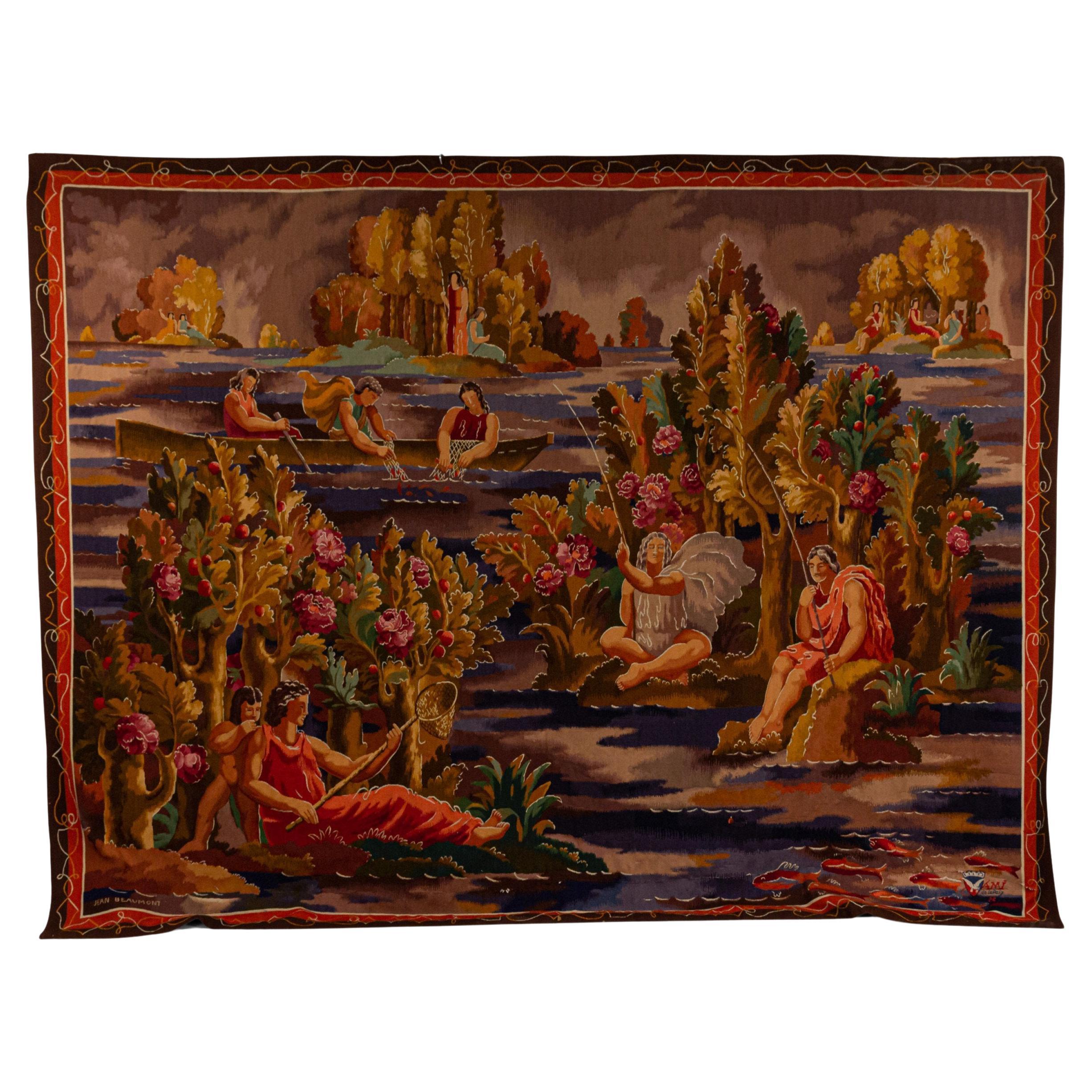 Französisch Art Deco Aubusson Jean Beaumont Wandteppich
