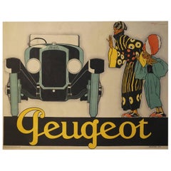 French Art Deco Automobile Advertising Poster for Peugeot by Rene Vincent, 1925