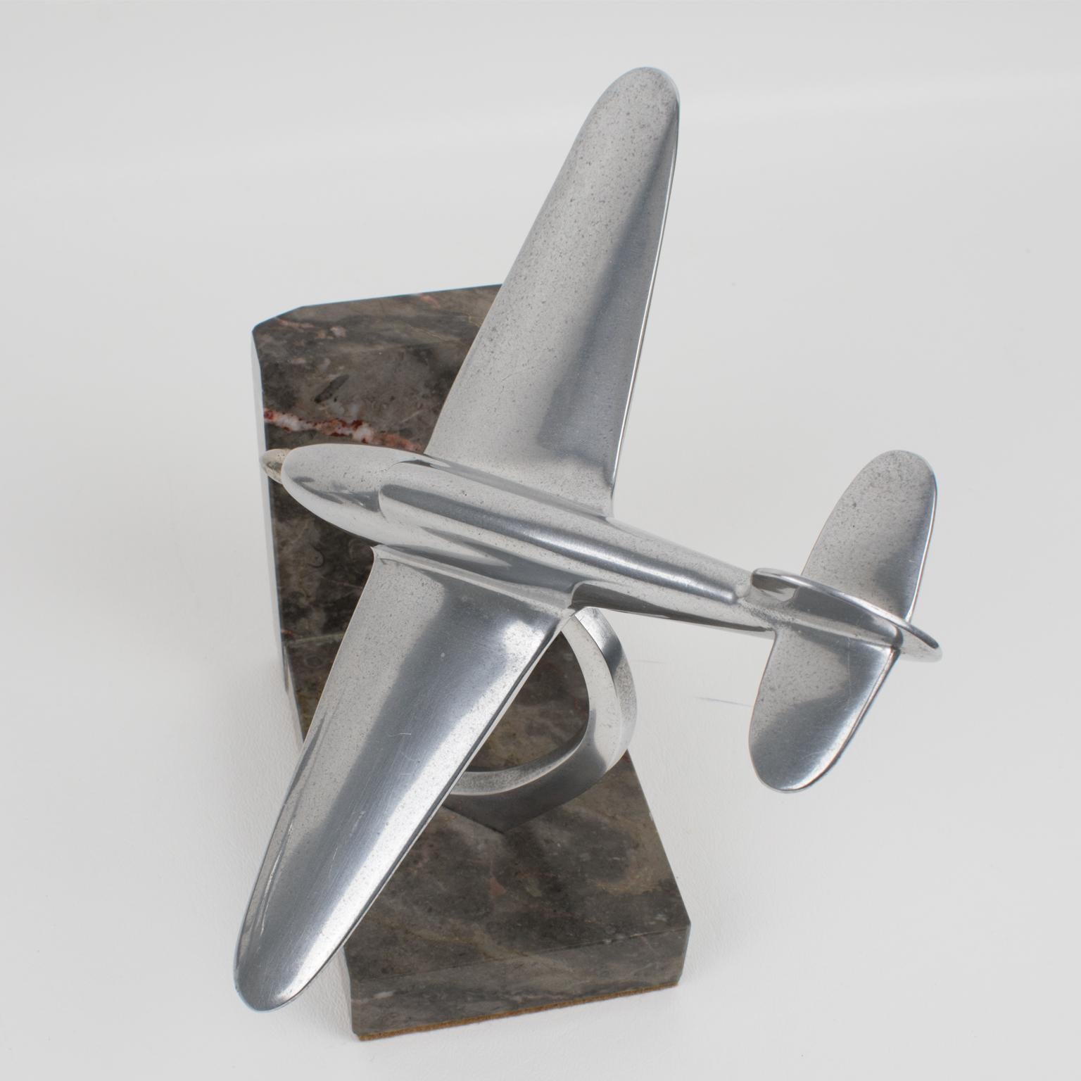 French Art Deco Aviation Aluminum and Marble Airplane Bookends 5