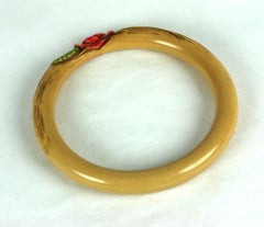 French Art Deco Bakelite Carved Rose Bangle Bracelet