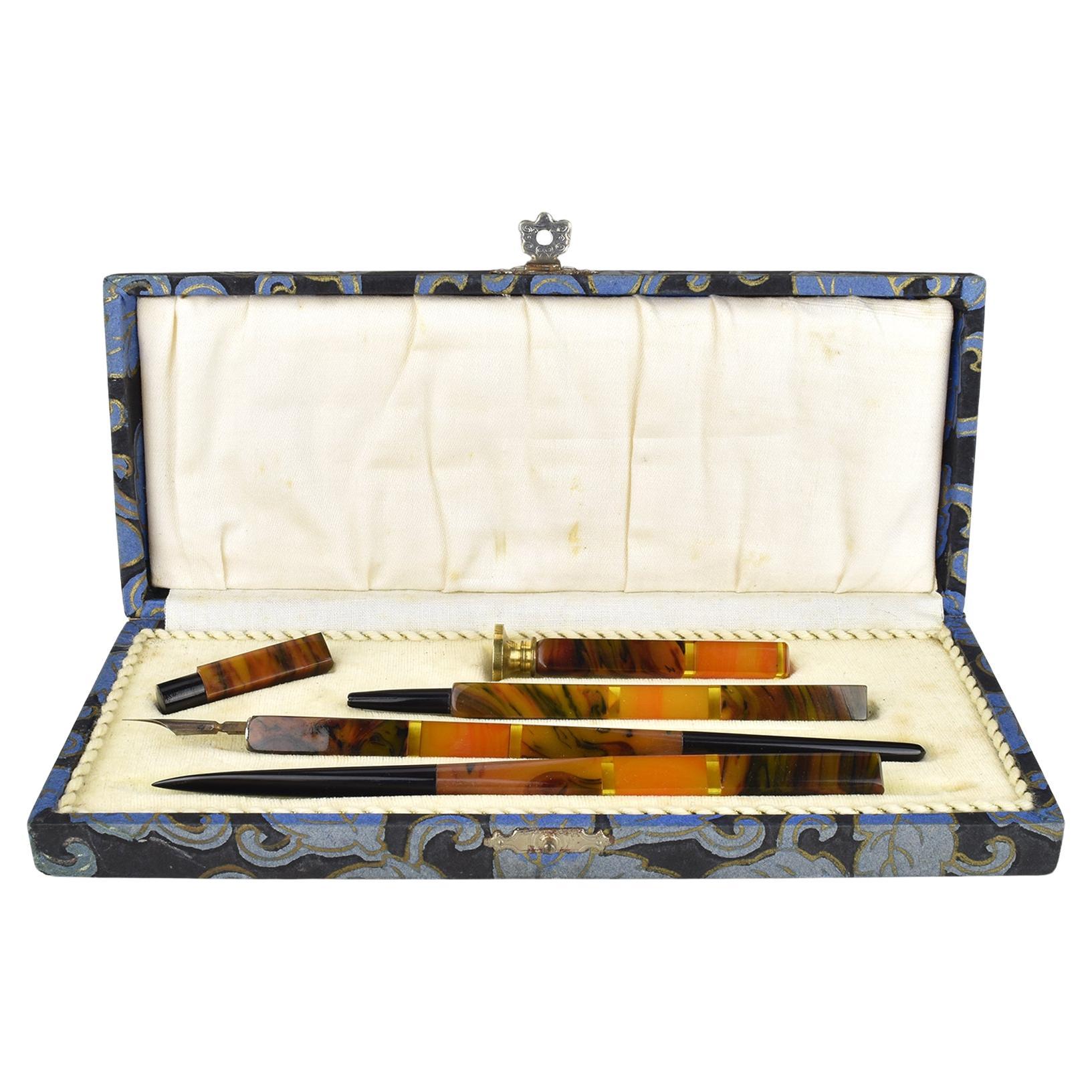 French Art Deco Bakelite / Catalin Desk Writing Set in Box, France c.1930