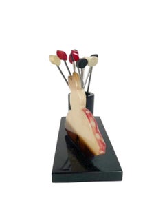 French Art Deco Bakelite Cocktail Picks - Rabbit with Toadstool