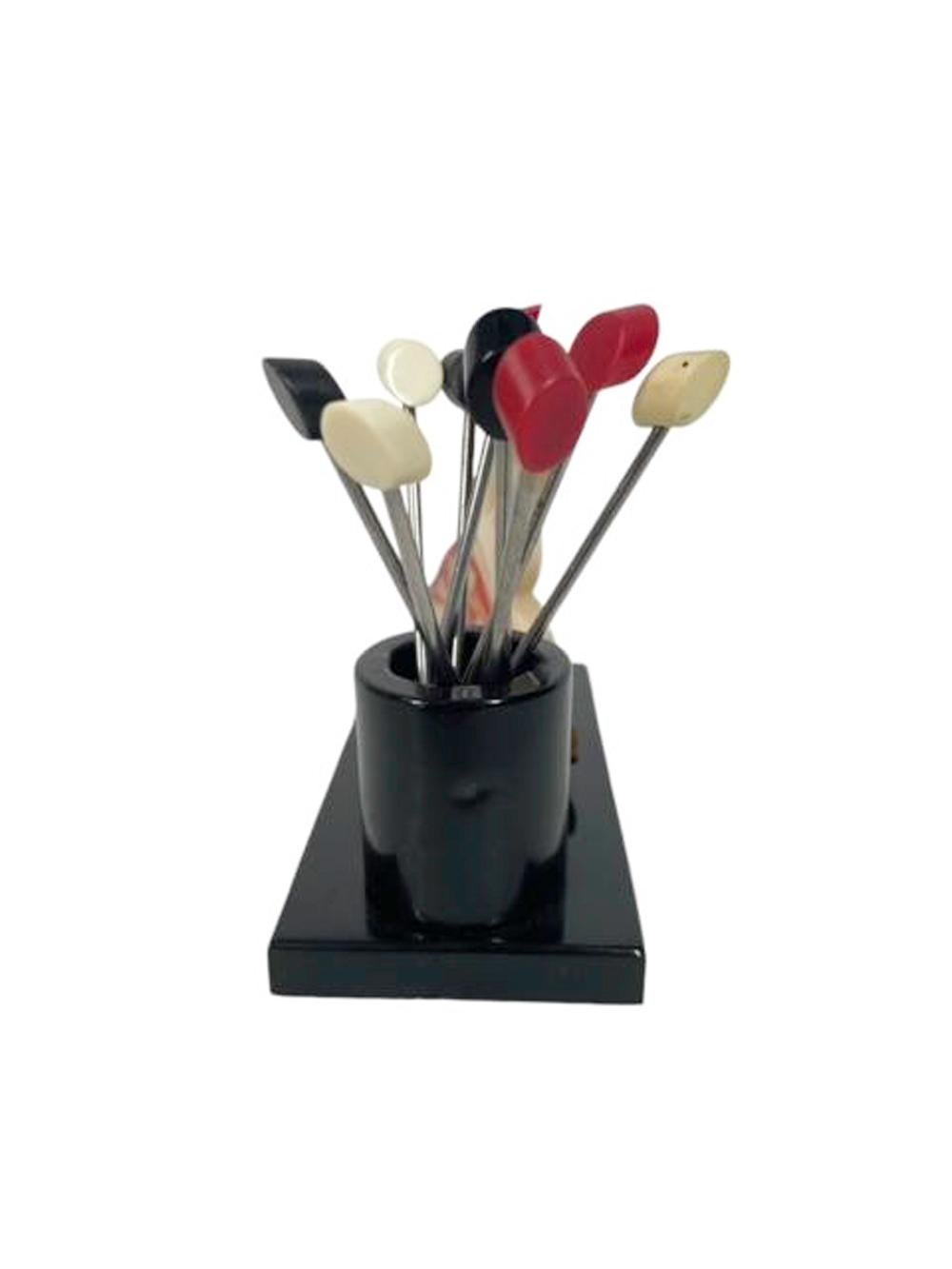 20th Century French Art Deco Bakelite Cocktail Picks - Rabbit with Toadstool For Sale