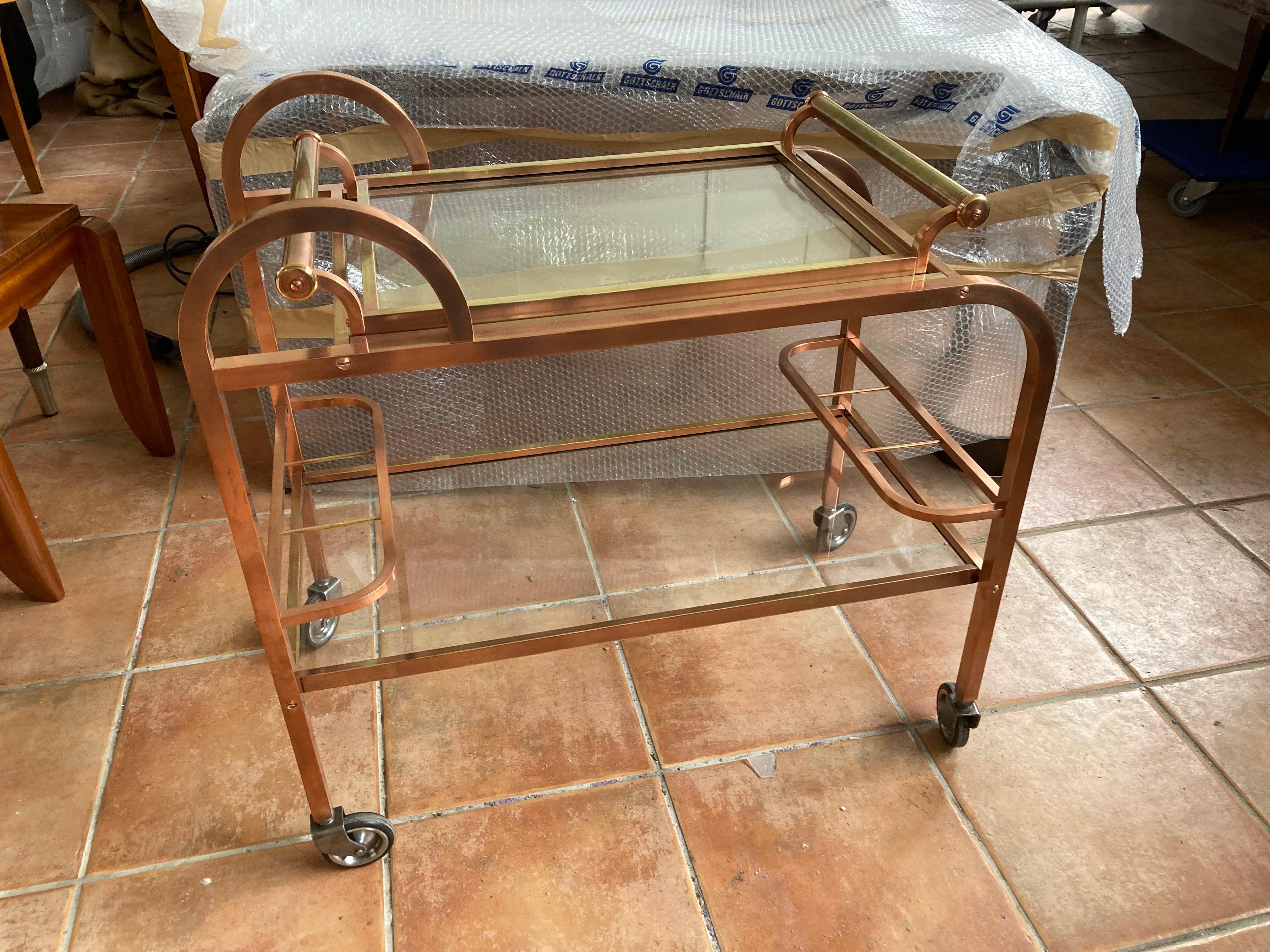 French Art Déco Bar Cart in Copper and Brass, 1920s 5