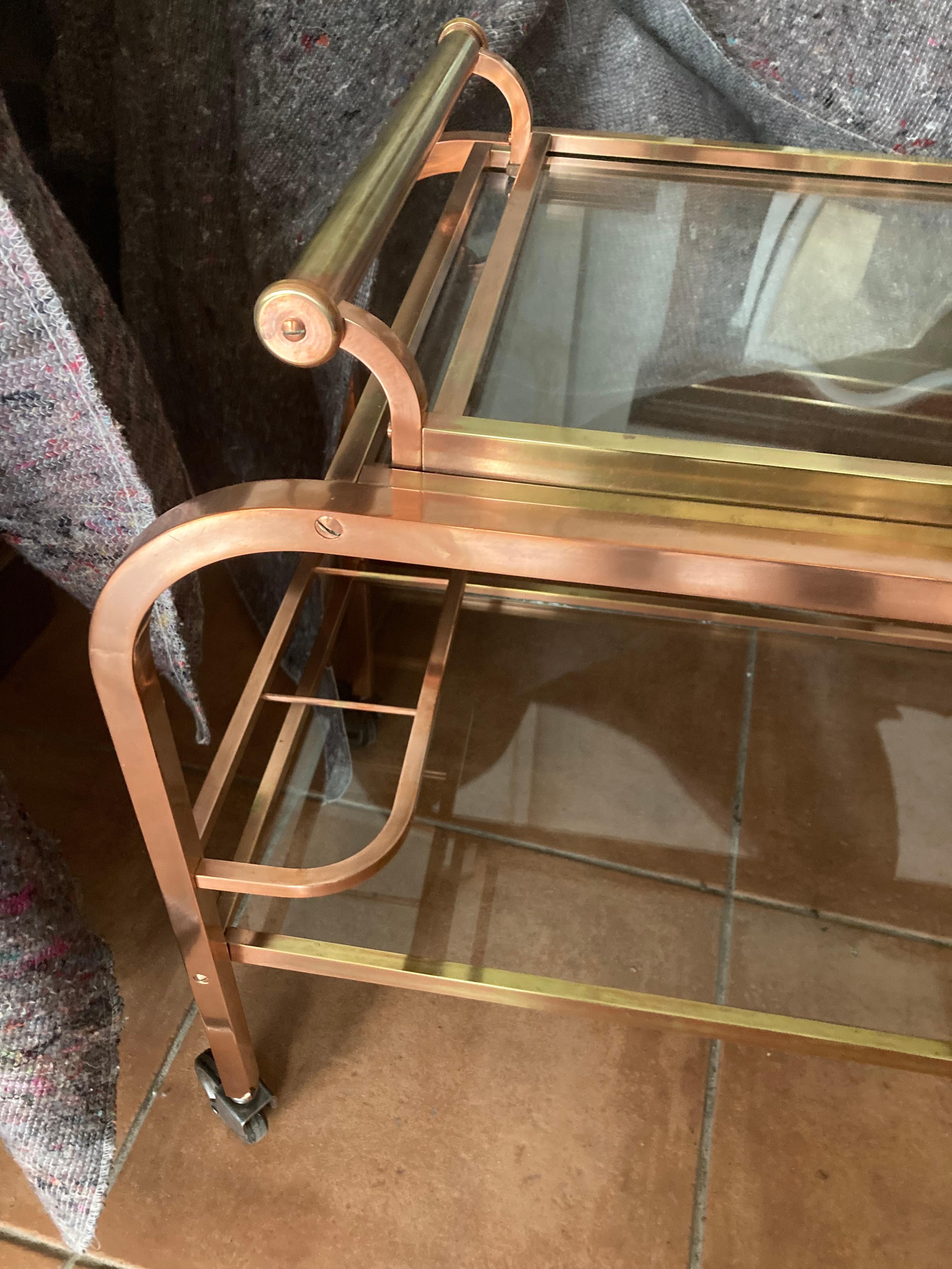 Early 20th Century French Art Déco Bar Cart in Copper and Brass, 1920s