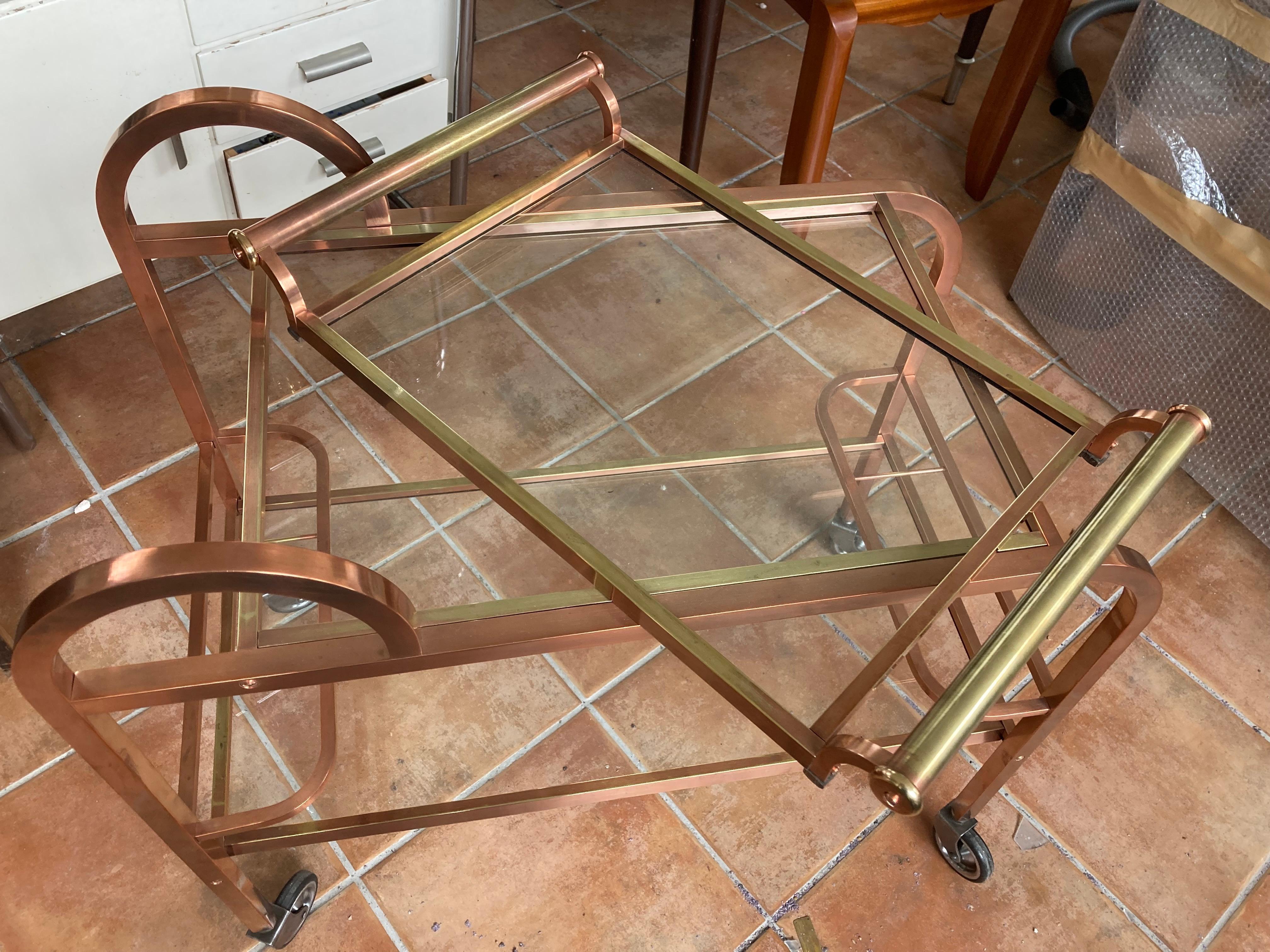 French Art Déco Bar Cart in Copper and Brass, 1920s 1