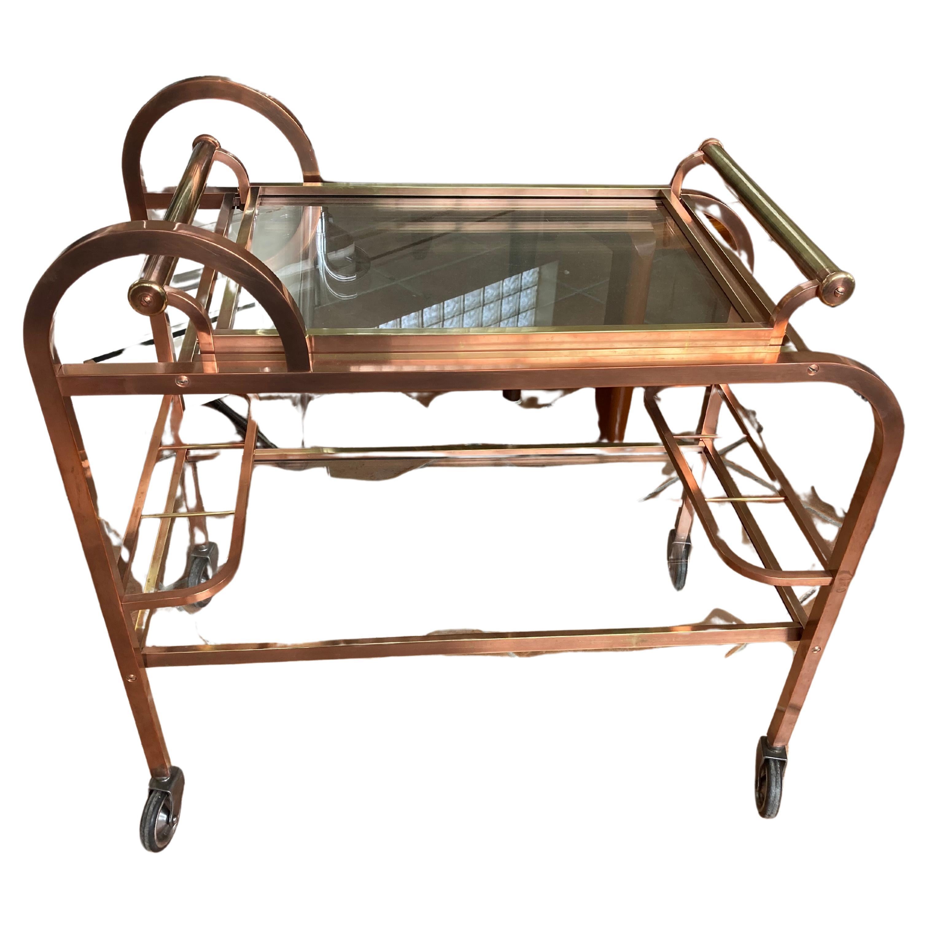 French Art Déco Bar Cart in Copper and Brass, 1920s