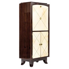 Barra Art Déco Francesa de Macasar, Pergamino, Herrajes de Latón, Firmada París Años 40