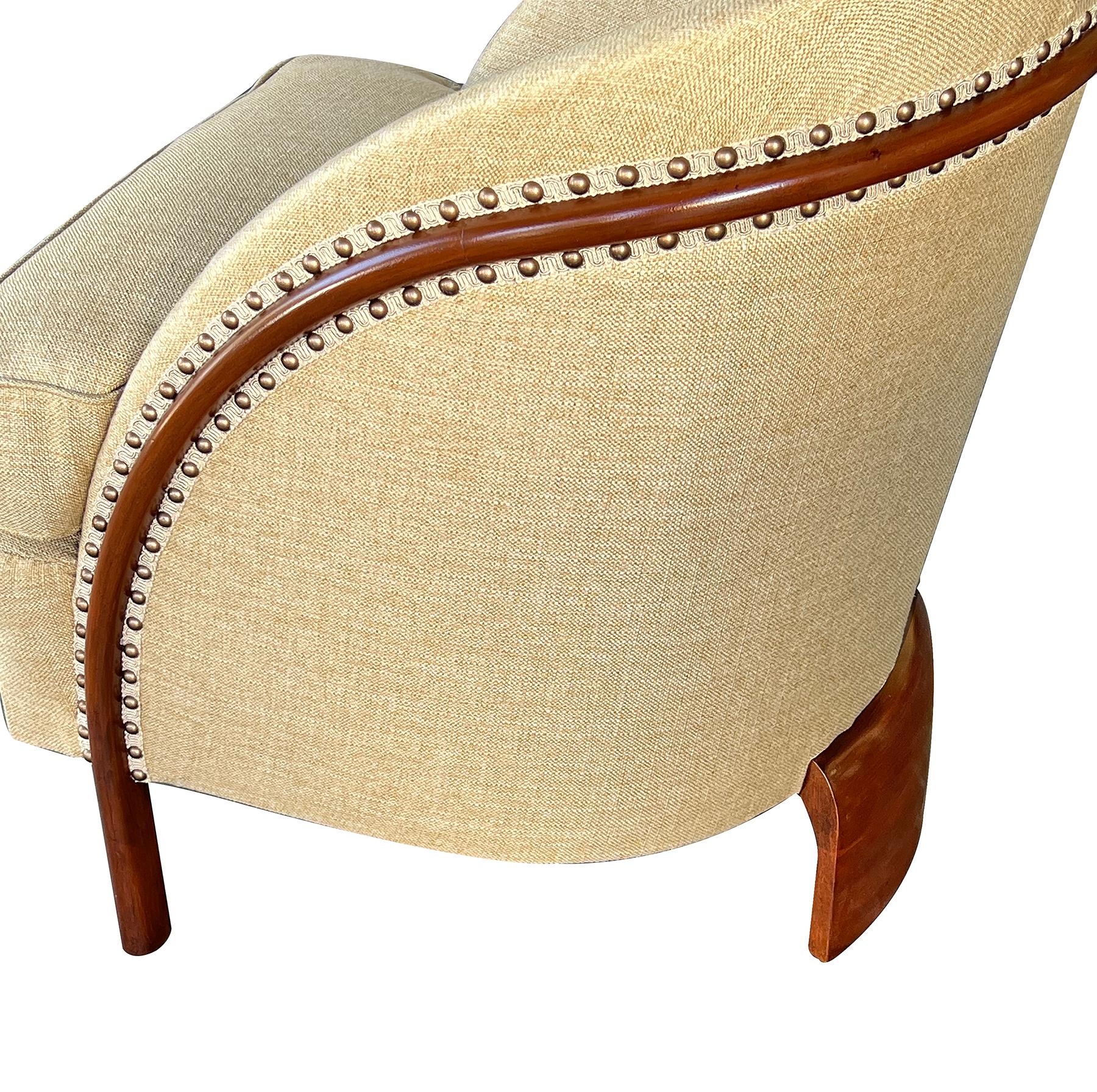 Tissu d'ameublement Bergère Art Déco à dos de tonneau et trépied en vente