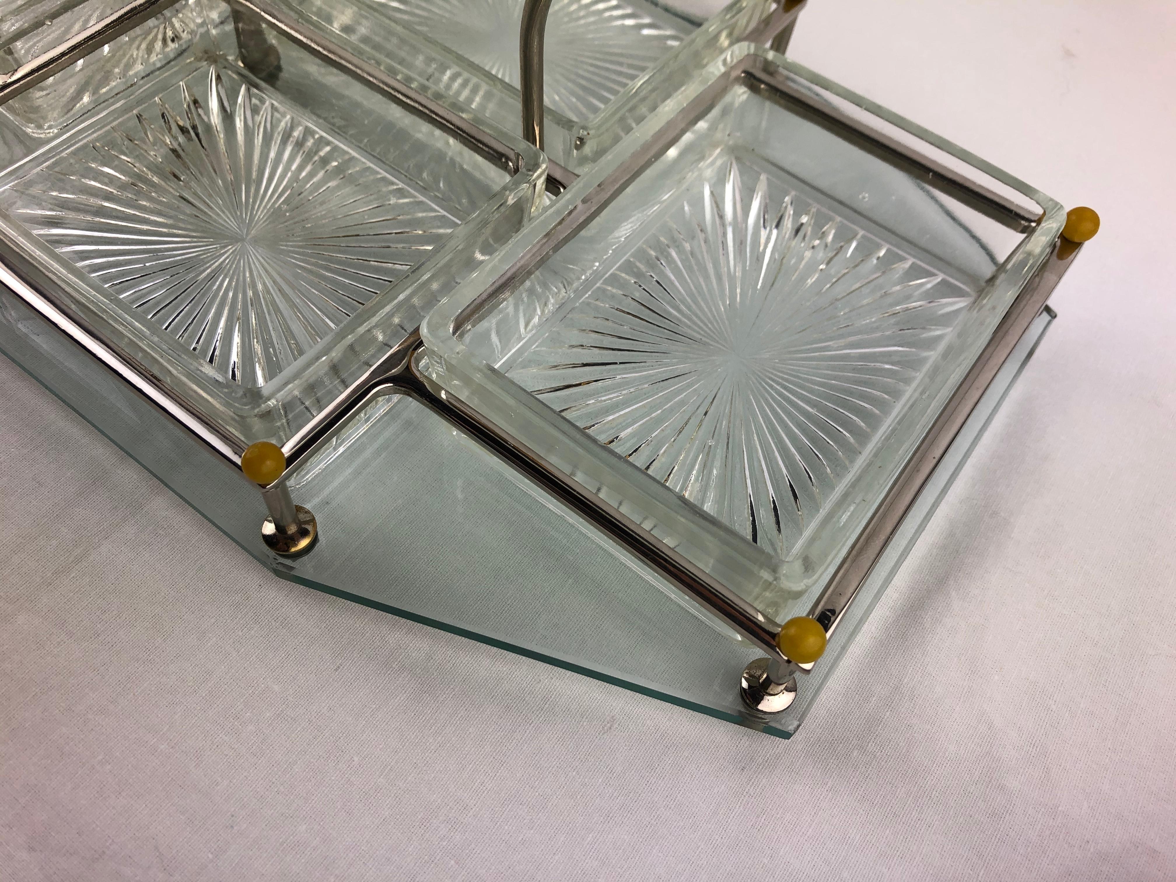 20th Century French Art Deco Barware Chrome Cocktail Serving Mount and Glass Dishes For Sale
