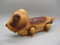 French Art Deco Basset Hound Dog Figural Carved Wood Trinket Stash Box France