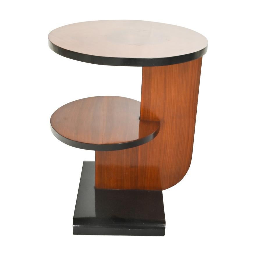 Hand-Crafted French Art Deco Bauhaus Inspired Parcel Ebonized 2 Tier Side Table Circa 1930 For Sale