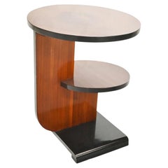 Antique French Art Deco Bauhaus Inspired Parcel Ebonized 2 Tier Side Table Circa 1930