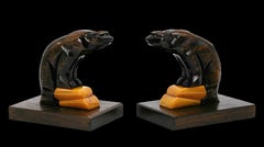 French Art Deco Bear Bookends, 1920s Antique Decor