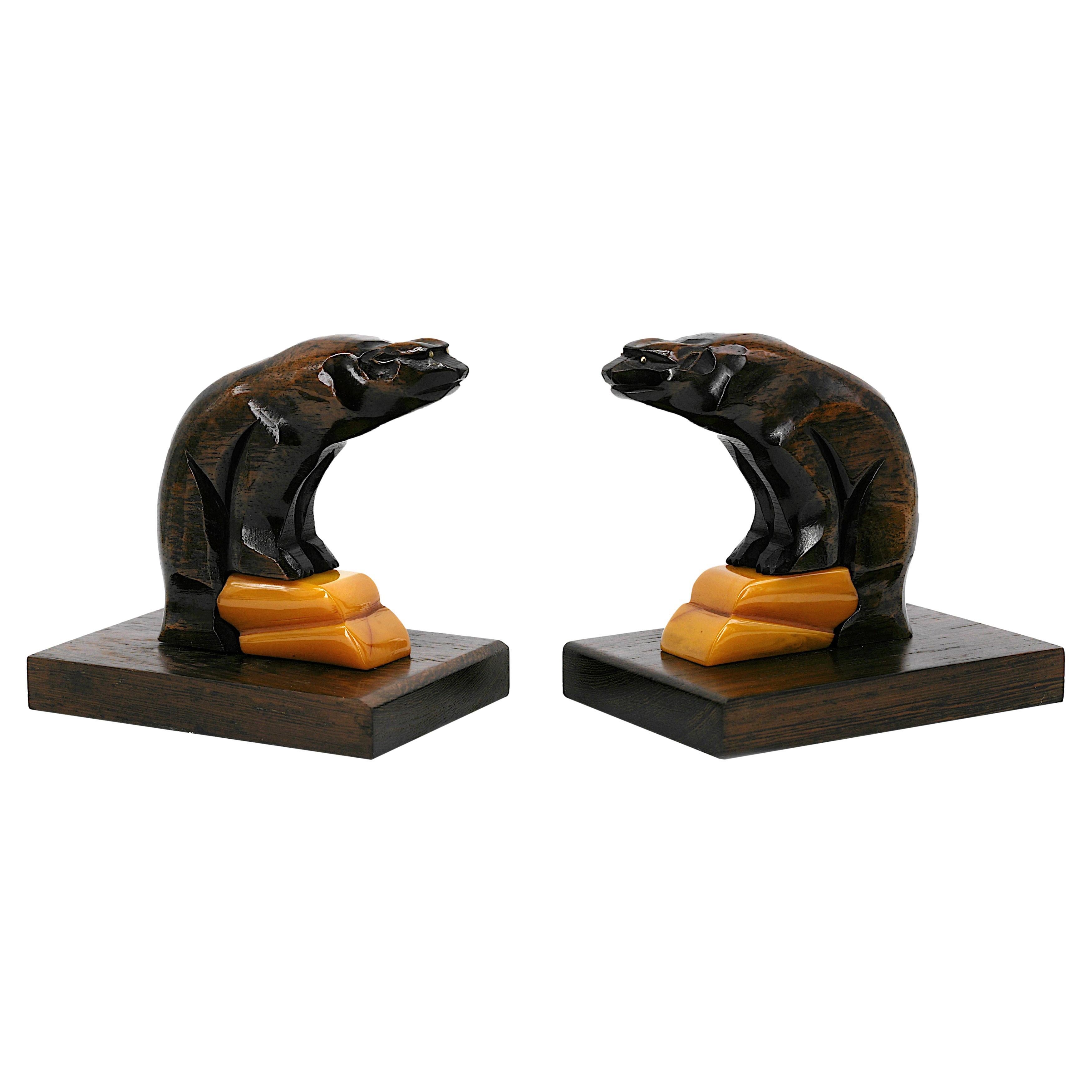 French, Art Deco Bears Bookends, 1920