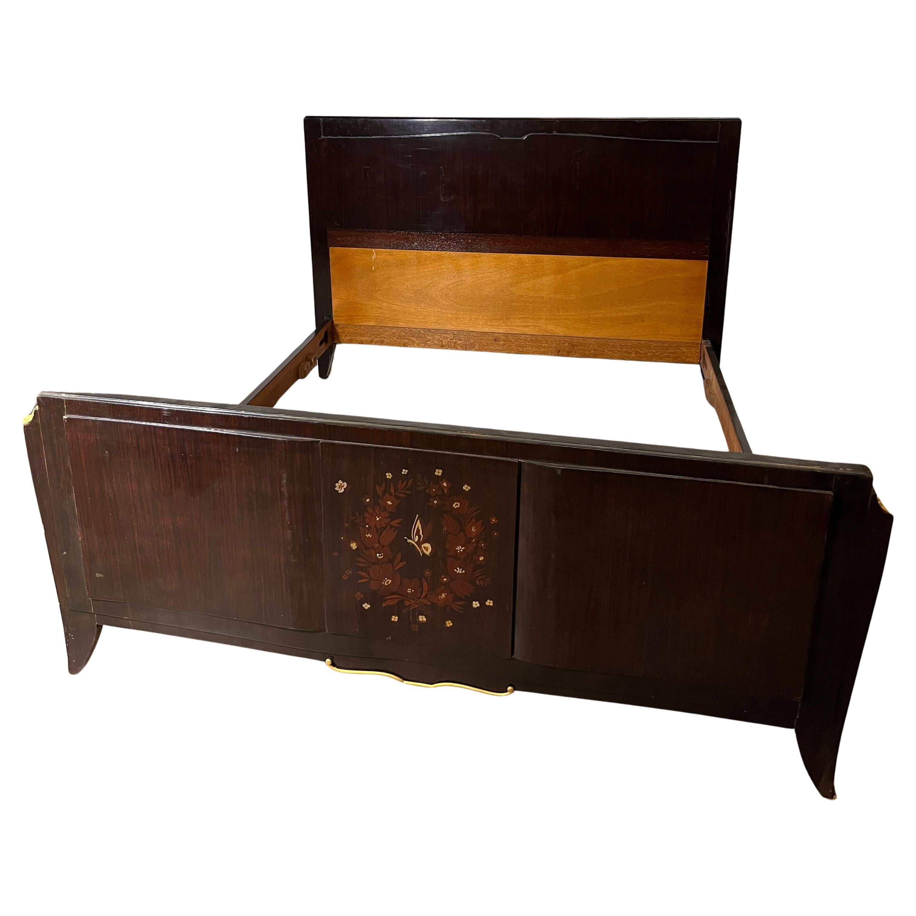 French Art Deco Bed in Rosewood attributed to Jules Leleu 