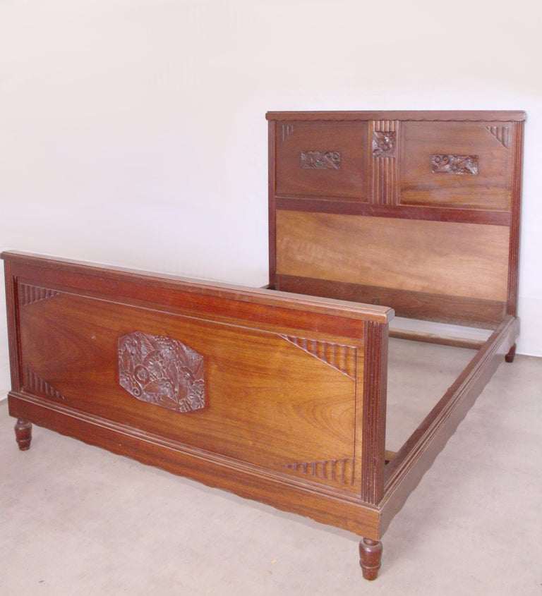 French Art Deco Bed US Queen UK King Size Mahogany, circa 1930 at 1stDibs