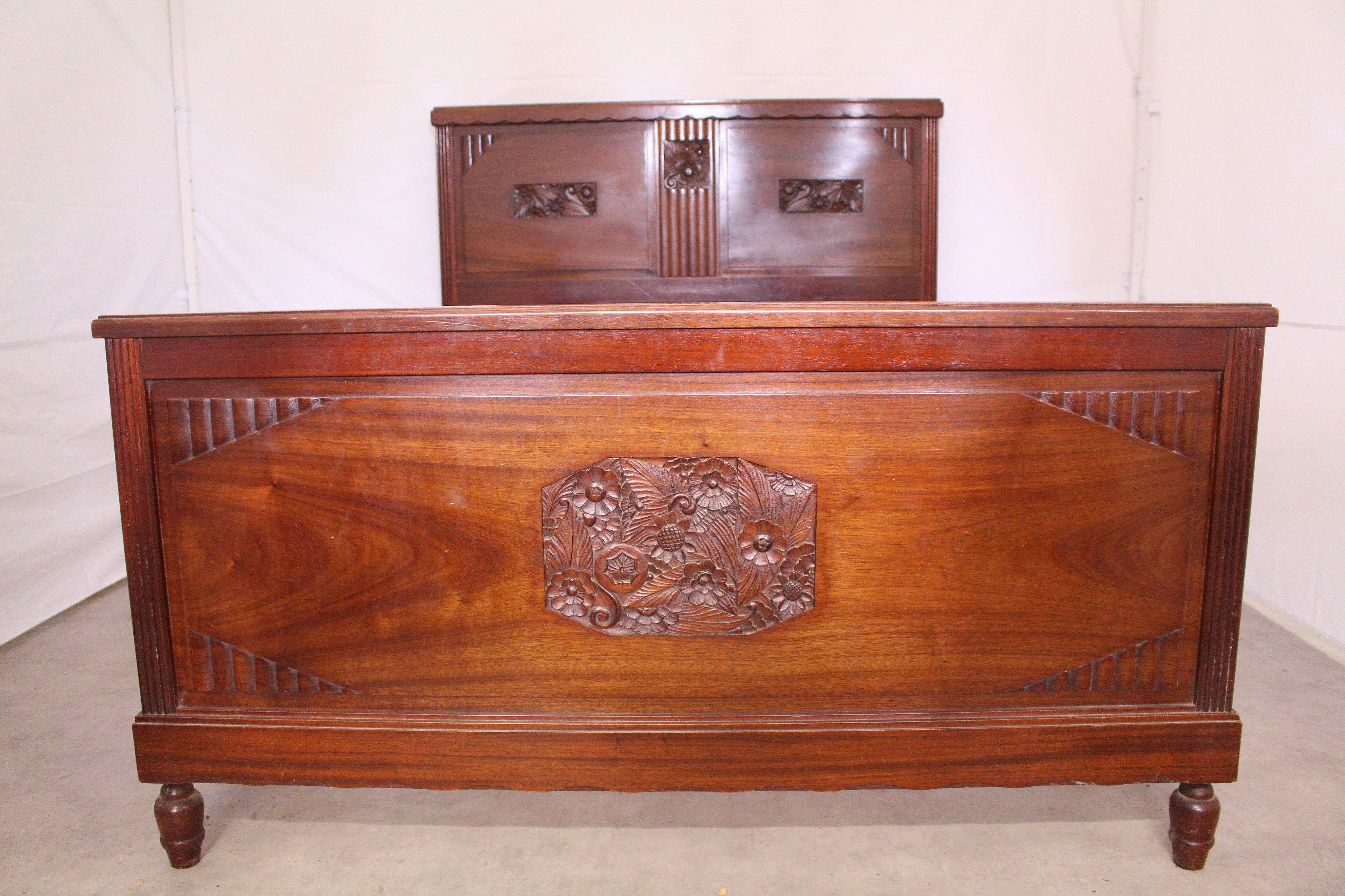 French Art Deco Bed US Queen UK King Size Mahogany, circa 1930 1