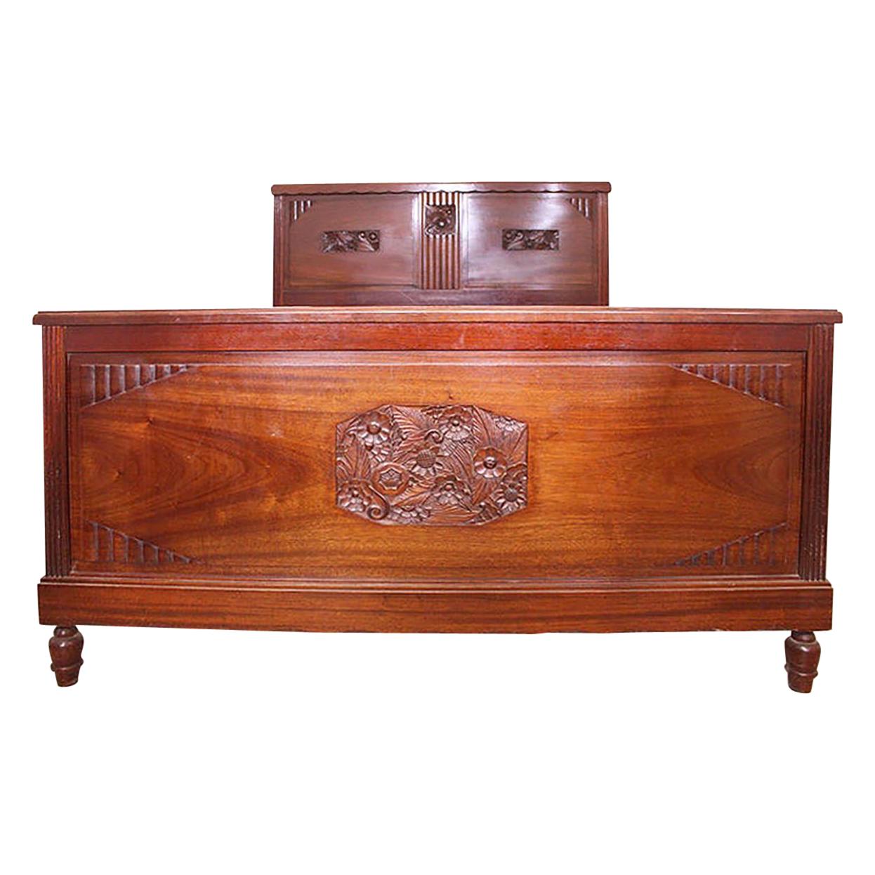 French Art Deco Bed US Queen UK King Size Mahogany, circa 1930