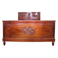 French Art Deco Bed US Queen UK King Size Mahogany, circa 1930