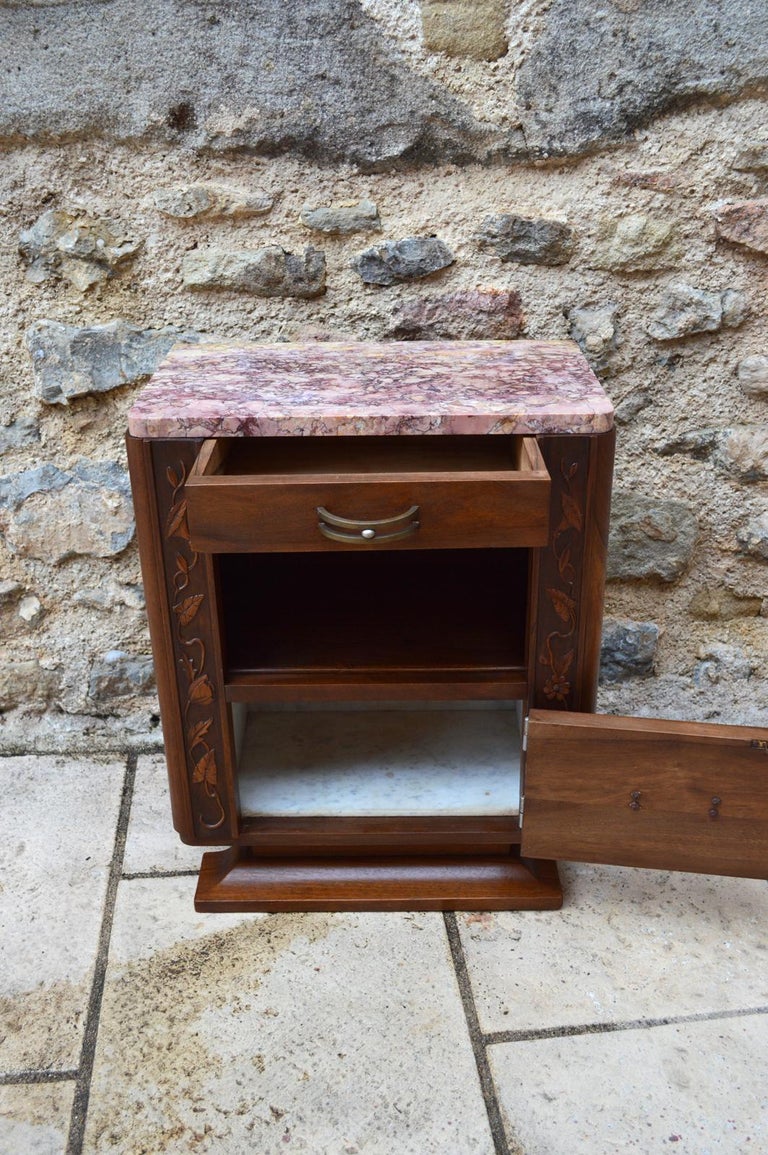 French Art Deco Bedroom Set in Solid Carved Wood, Blooming Shrubs Theme