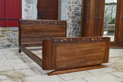 French Art Deco Bedroom Set in Solid Carved Wood, Blooming Shrubs Theme, 1920s