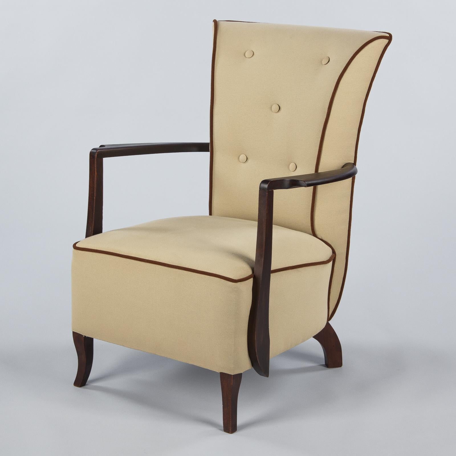 French Art Deco Beechwood Upholstered Armchair, 1940s 12