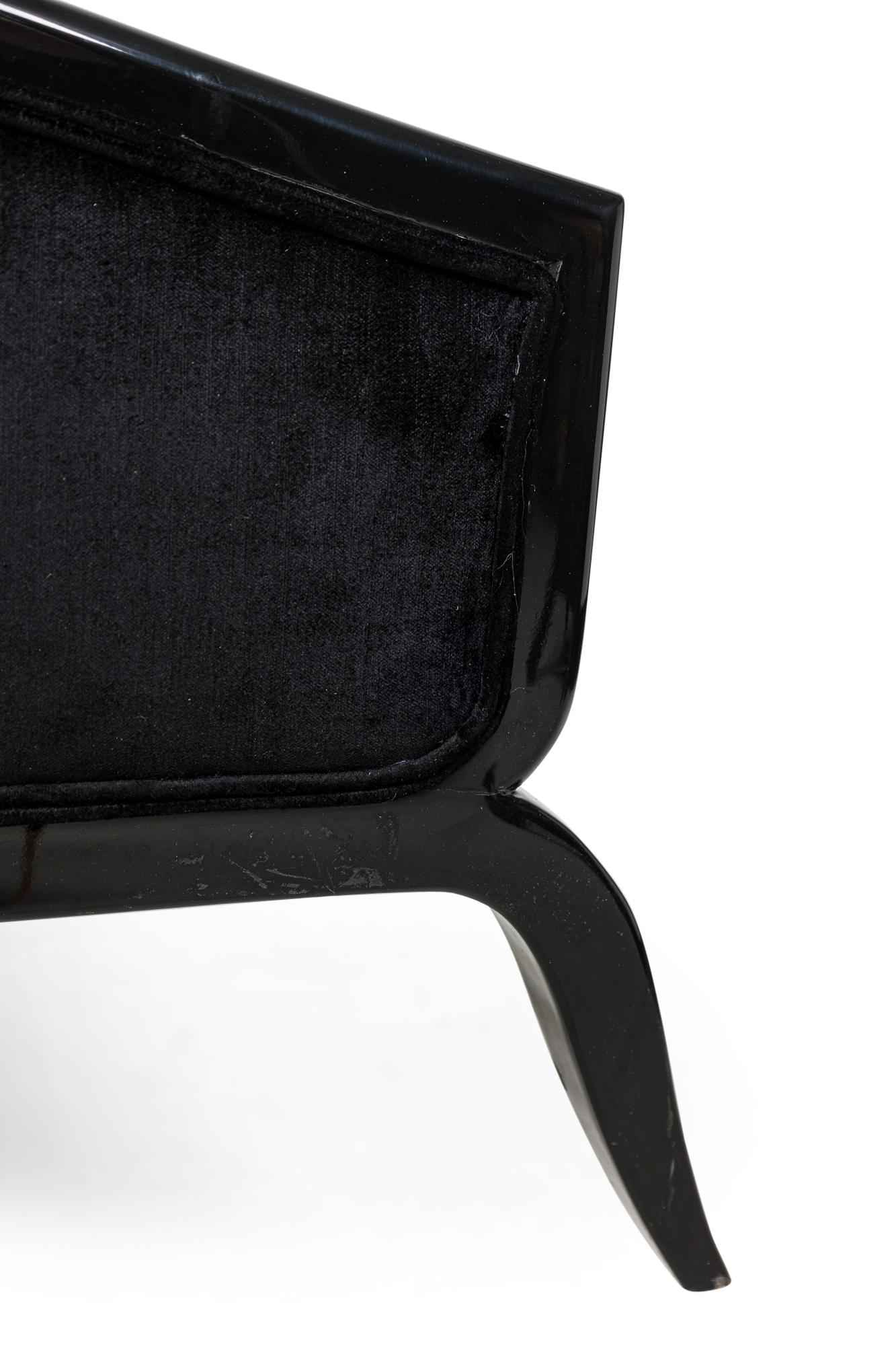 French Art Deco Black Lacquered and Black Upholstered Sleigh Recamier in vendita 5