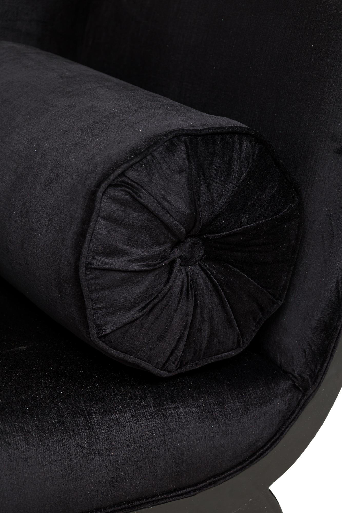 French Art Deco Black Lacquered and Black Upholstered Sleigh Recamier in vendita 6