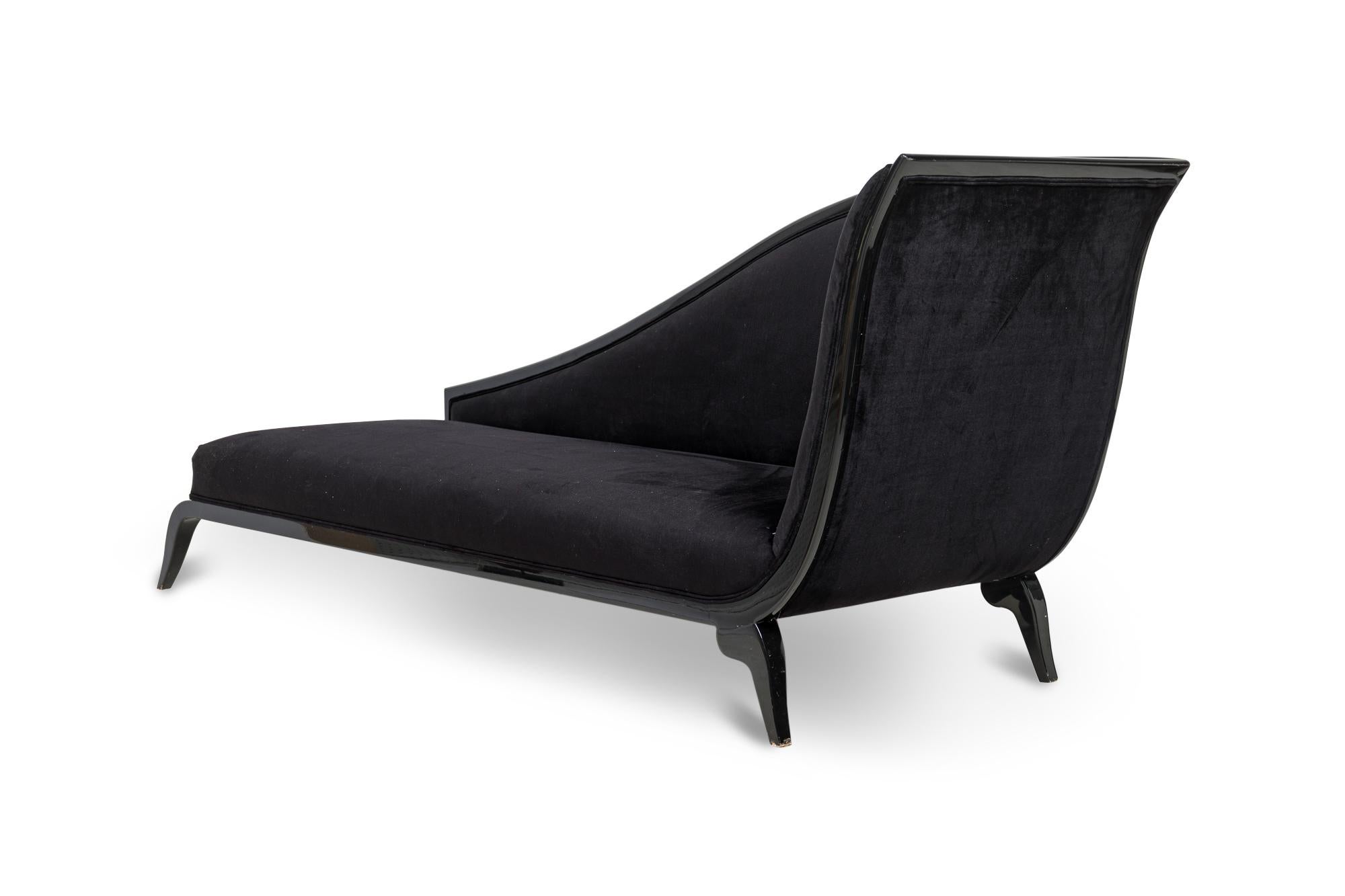 French Art Deco Black Lacquered and Black Upholstered Sleigh Recamier in vendita 2