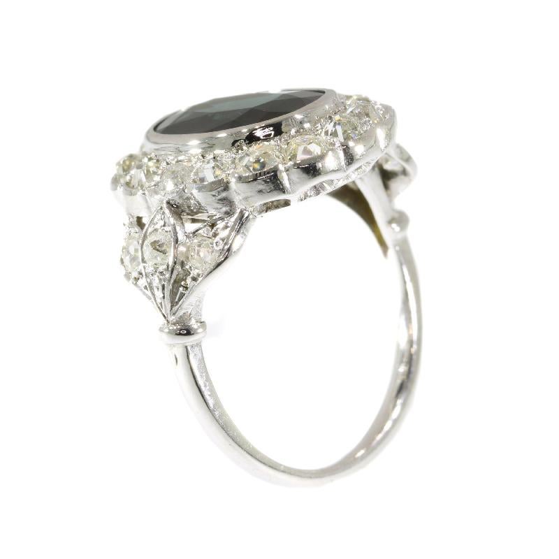 French Art Deco Belle Époque Engagement Ring with Diamonds and Natural Sapphire For Sale 1