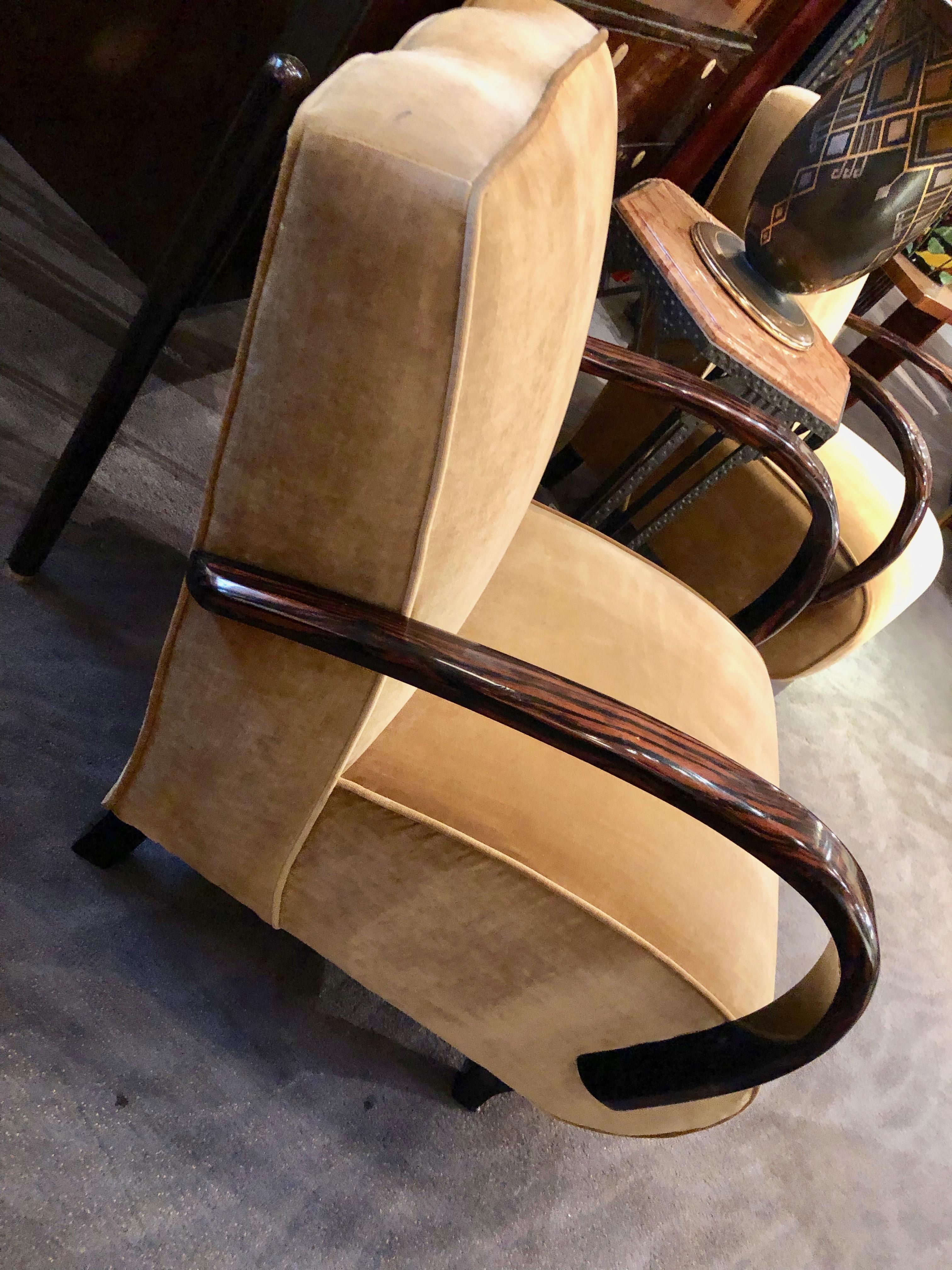 Mid-20th Century French Art Deco Bentwood Macassar Club Chairs Seating