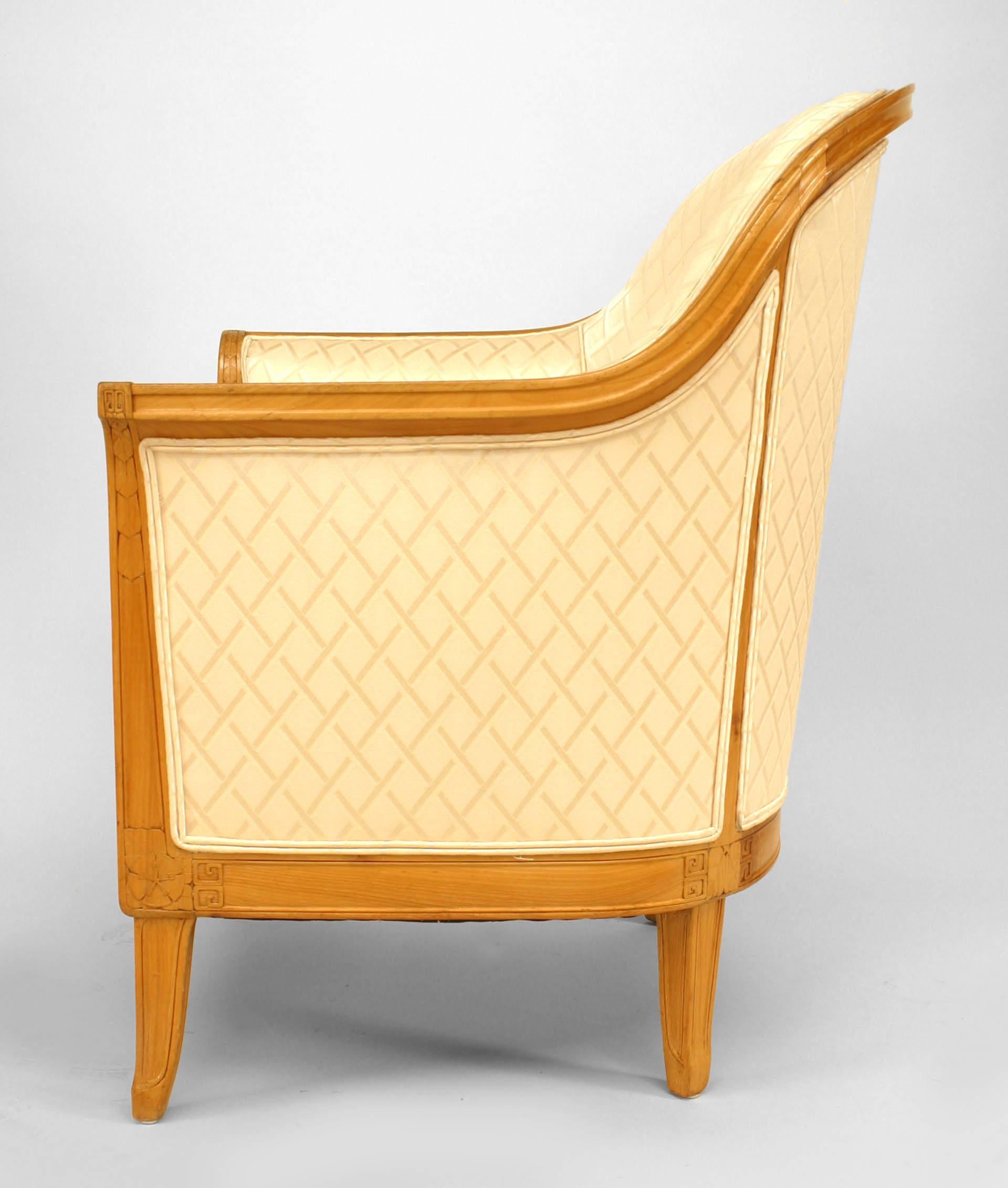 Hand-Carved Jallot French Art Deco Bergére Arm Chair For Sale