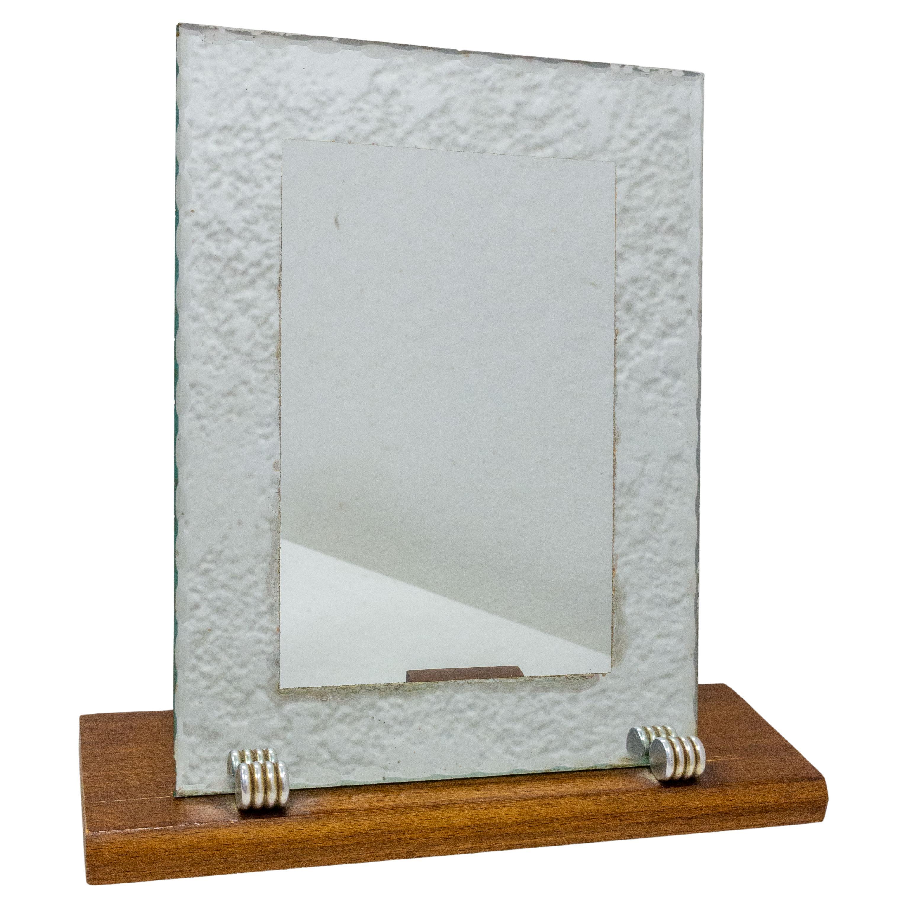 French Art Deco Beveled Mirror Standing Photo Frame Beech Base, circa 1930 For Sale