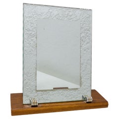 French Art Deco Beveled Mirror Standing Photo Frame Beech Base, circa 1930