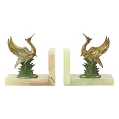 French Art Deco Bird Bookends Alabaster Natural Stone 1930s