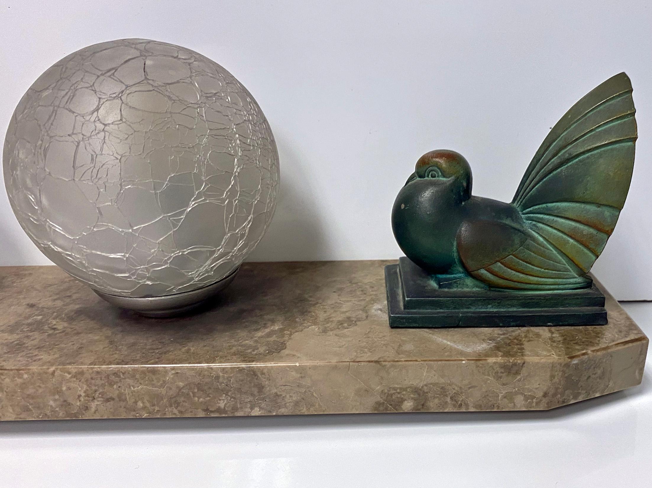 Patinated French Art Deco Bird Sculptures Lamp, circa 1930