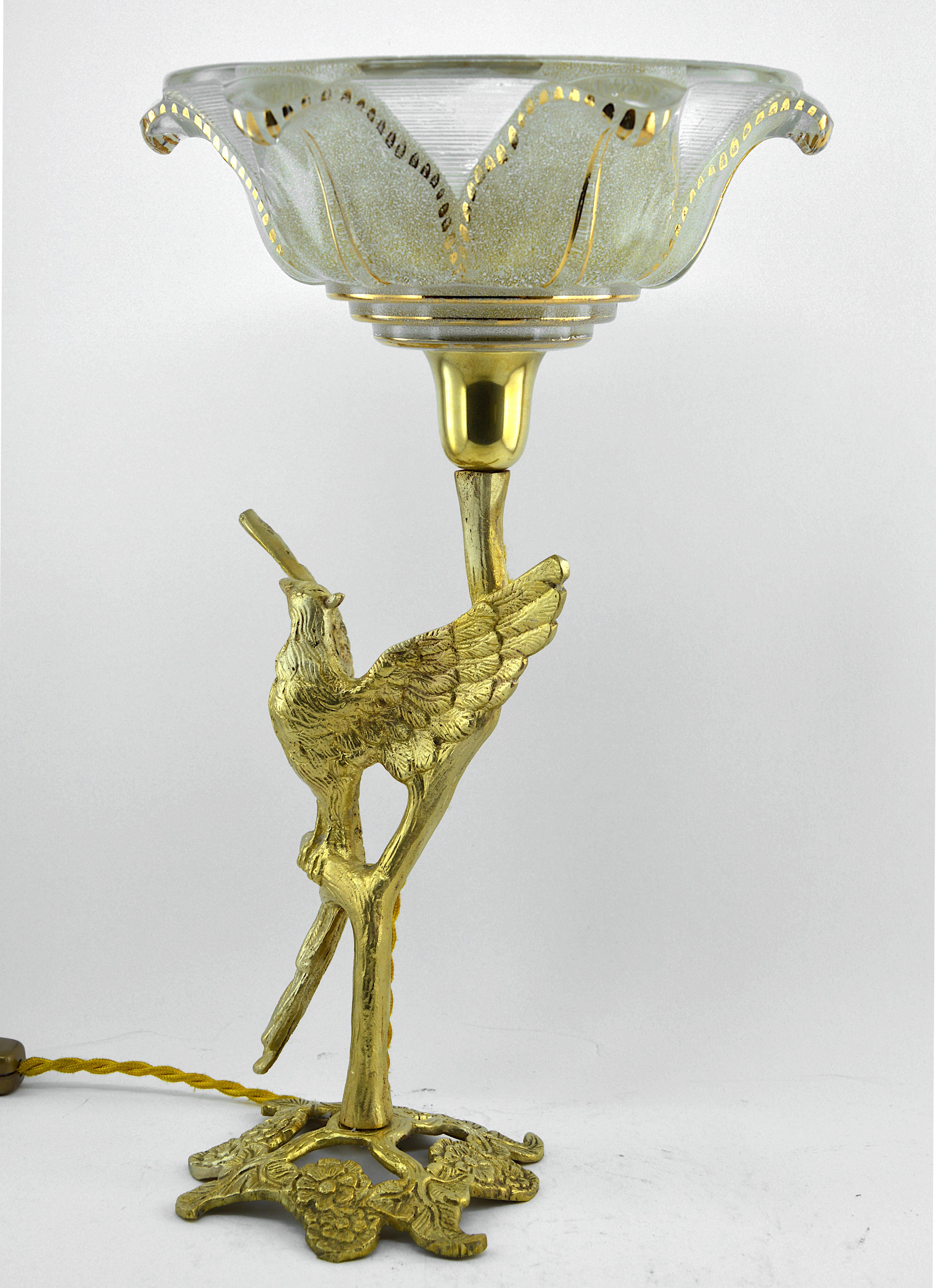 Mid-20th Century French Art Deco Bird Table Lamp, Late 1930s
