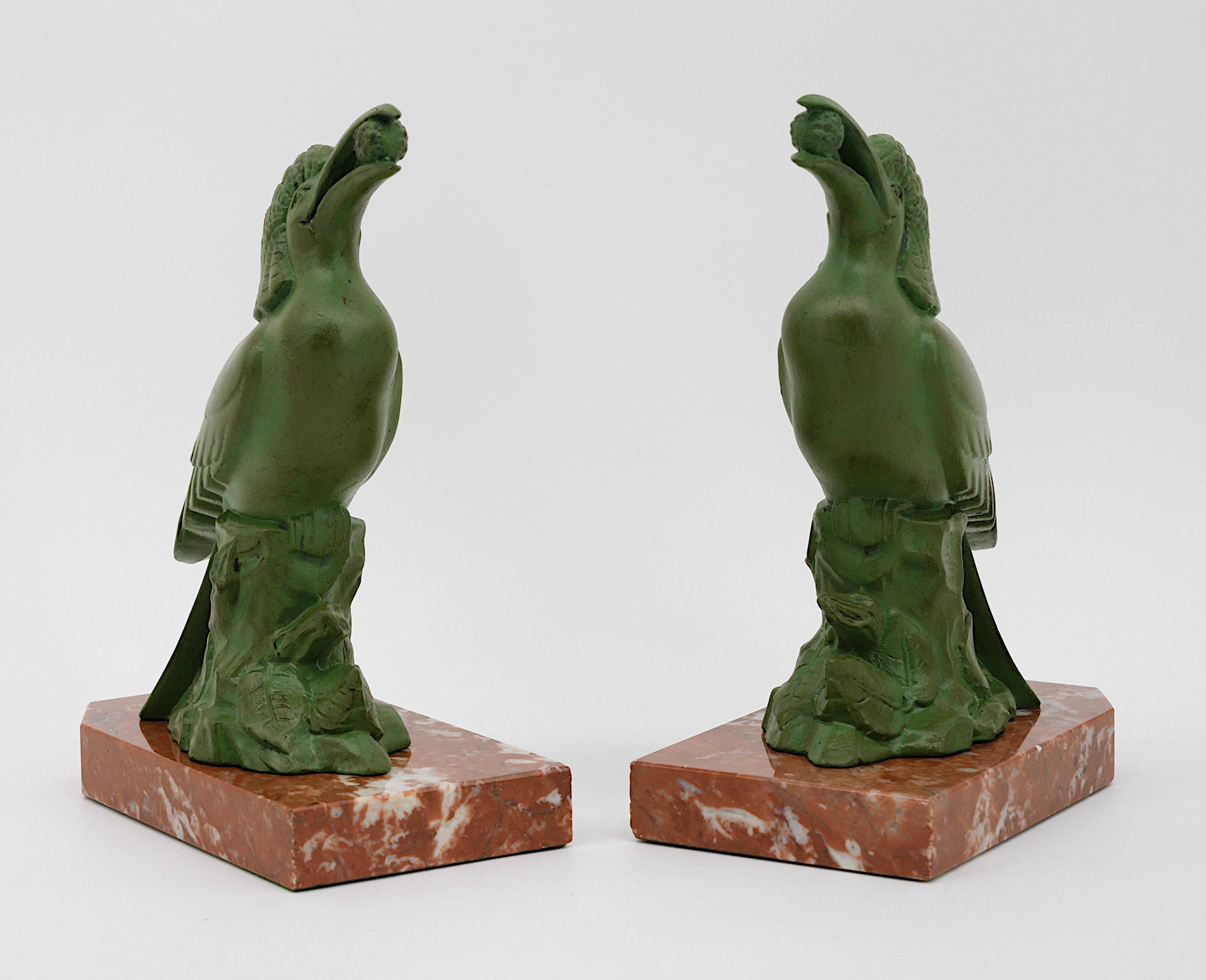 Spelter French Art Deco Birds Bookends, 1920 For Sale