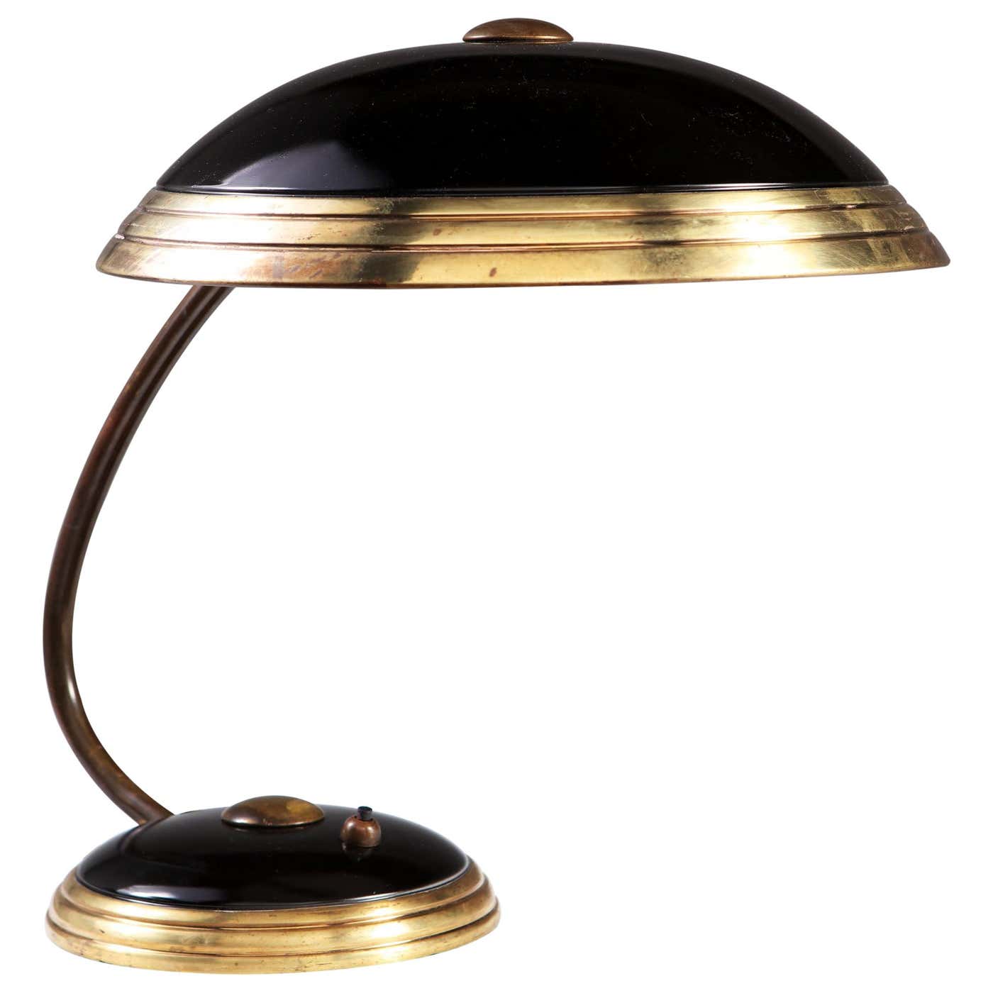 French Art Deco Black and Brass Desk or Table Lamp with Curved Stem at ...