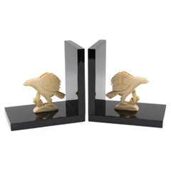 French Art Deco Black and White Galalith Eagle Figural Bookends, 1930s