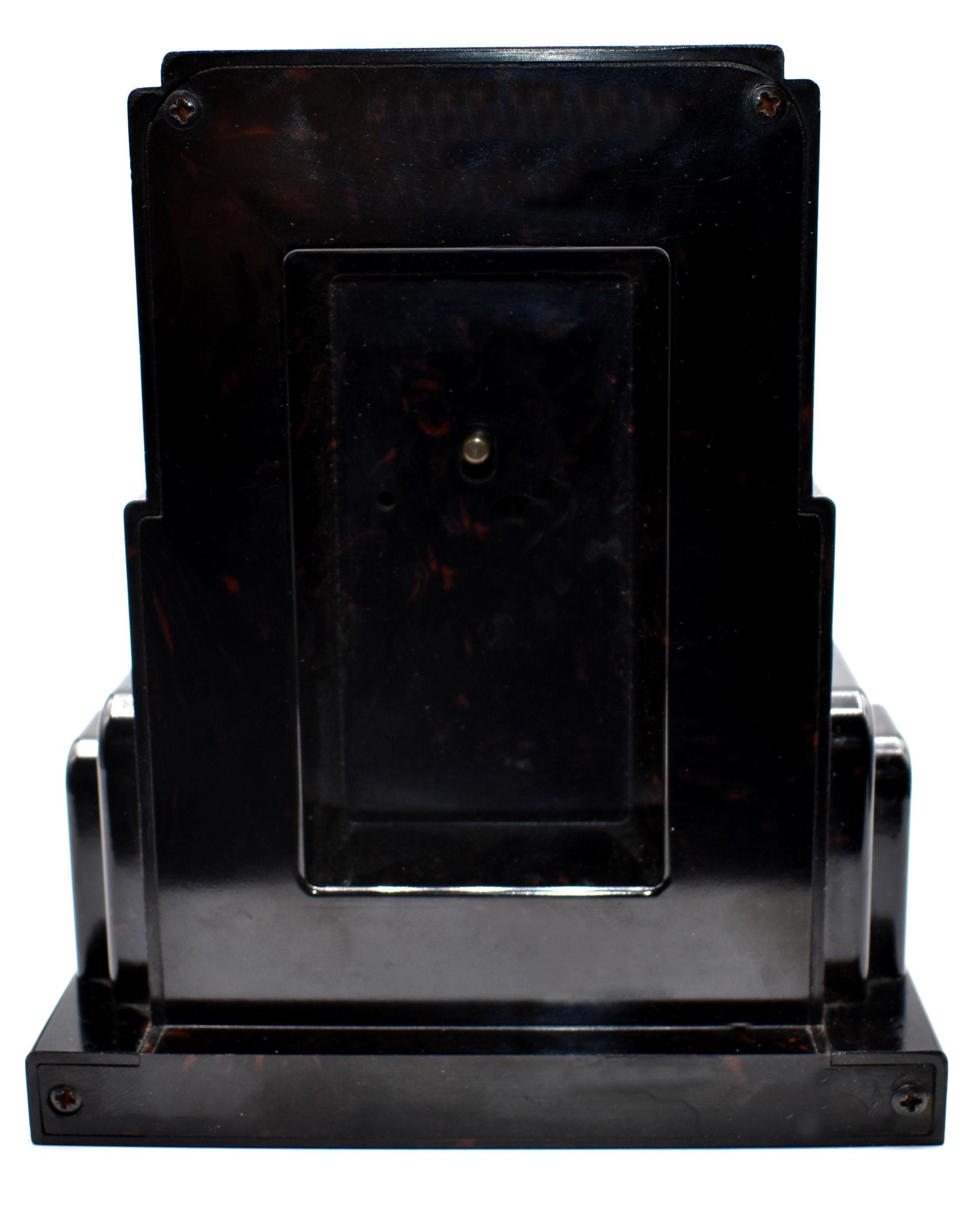 20th Century French Art Deco Black Bakelite Clock by JAZ