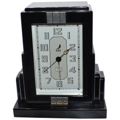 Vintage French Art Deco Black Bakelite Clock by JAZ